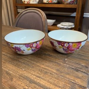 Two Mackenzie Childs white flower small bowls
